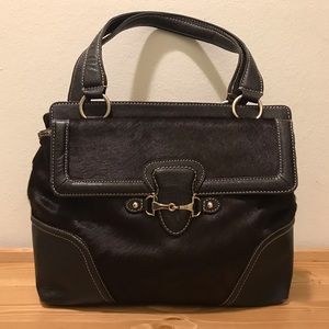 Genuine Pony Fur Leather Satchel Brown